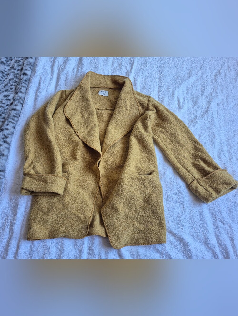 Aritzia Wilfred Mustard Merino Wool Open Jacket